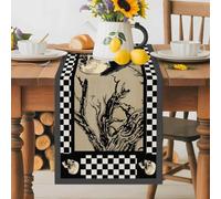 Halloween Skeleton Black Crow Gothics Table Runner 72 Inches Long, Dead Trees Black Plaid Washable Table Runners Heat-Insulation Kitchen Dining Table Decorations for Home Party Decor 13x72in