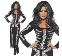 Smiffys Adult Womens Skeleton Costume, Long Sleeved Tube Dress, Legends of Evil,