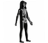 Halloween Skeleton Costume Skeleton Jumpsuit for Children Hooded Long-Sleeved Polyester Soft Skull Printing Scary Halloween Costumes for 51.2-55.1 in Height