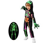 Halloween Skeleton Costumes Kids Boys Girls Glow in The Dark Fancy Dress Costume Hooded Jumpsuit with Gloves for Cosplay Party Carnival Children's Skeleton Bone Bodysuit
