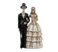 Halloween Skeleton Couple Resin Statue Gothic Halloween Decorations Bride and Groom Sculpture Romantic Home Decor for Desktop Ornament Spooky Wedding Cake Topper or Graveyard Party Prop (A)