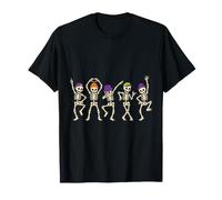 Halloween Skeleton Dance Row Spooky Cute Line Art Graphic T-Shirt