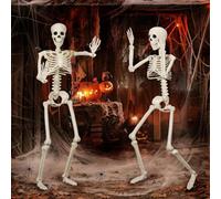 Halloween Skeleton Decoration, Full Body Posable Skeleton Realistic Human Bones with Posable Joints for Halloween Pose Prop Decor Yard Lawn Garden Patio Outdoor Haunted House Decorations (2 Pack 36")