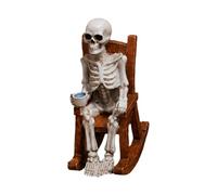 Halloween Skeleton Figurine on Rocking Chair, Resin Shelf Decoration for Mantel, Entryway, Seasonal Display Gothic Home Accent Seasonal Shelf Ornament Resin Decor Statue Rocking Chair Ornament Accent
