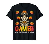 Halloween Skeleton Gamer Real Life is Just Hobby Video Game T-Shirt