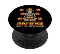 Halloween Skeleton Gamers Dont Die We Respawn Gaming Mens PopSockets Adhesive PopGrip