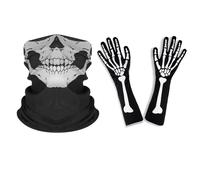 Halloween Skeleton Gloves 38cm Long and Skull Face Mask Half Ghost Bones for Adult Hallowmas Cosplay Dance Costume Party