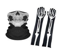 Halloween Skeleton Gloves 50cm Long and Skull Face Mask Half Ghost Bones for Adult Hallowmas Cosplay Dance Costume Party