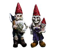 Halloween Skeleton Gnome Statue Dwarf Skull Resin Figurine Zombie Gnome Ornament 2PCS Zombie Gnome Sculpture Halloween Devil Gnome Figurine Halloween Dwarf Skull Resin Figure Halloween Skeleton Gnome