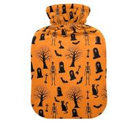 Halloween Skeleton Grave Orange Hot Water Bottle with Cover for Pain Relief Water Heating Pad for Adults, 2L