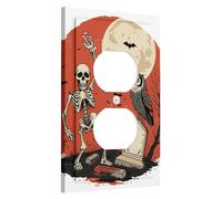 Halloween Skeleton Graveyard Light Switch Cover Plates/Outlet Covers, Orange and Black Spooky Theme, Gothic Wall Accents, Thermoplastic, Standard Size Single Duplex Outlet