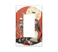 Halloween Skeleton Graveyard Light Switch Cover Plates/Outlet Covers, Orange and Black Spooky Theme, Gothic Wall Accents, Thermoplastic, Standard Size Single Rocker
