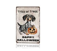 Halloween Skeleton Halloween Trick Or Treat House Flag Ghost Dog Dachshund Halloween Yard Decorations Outdoor Vintage Tin Sign Decor 8x6in