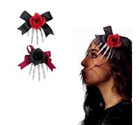 Halloween Skeleton Hand Fascinator Hairpin Ghost Rose Flower Bow Hair Clips Cosplay Party Novelty Headwear Fancy Dress for Day of The Death 2Packs