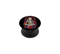 Halloween Skeleton Headphones Roses Hearts Music Lover PopSockets Adhesive PopGrip