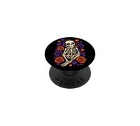 Halloween Skeleton Headphones Roses Hearts Music Lover PopSockets Adhesive PopGrip