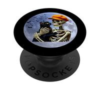 Halloween Skeleton Holding A Cat Under The Full Moon PopSockets Adhesive PopGrip