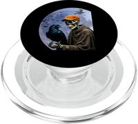 Halloween Skeleton Holding A Crow Under The Full Moon PopSockets PopGrip for MagSafe
