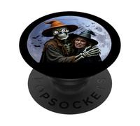 Halloween Skeleton Holding A Witch Under The Full Moon PopSockets Adhesive PopGrip