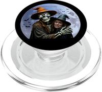 Halloween Skeleton Holding A Witch Under The Full Moon PopSockets PopGrip for MagSafe