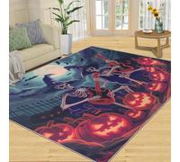 Halloween Skeleton Home Decoe Rug， Pumpkin Anti-Slip Washable Rugs， Night Sky Bat Apply To Living Room Bedroom Dining Room Corridor (70x120cm)