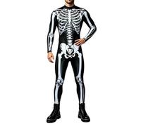Halloween Skeleton Jumpsuit Tight Fit Bodysuit for Costumes Functional Zipper Front Party Event Wear Men's Item Outfit with Glow Bone Print for Themed Nights (Black-2, XXXL)