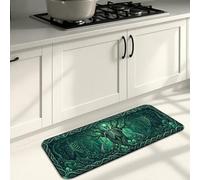 Halloween Skeleton Kitchen Mats for Floor, Dark Green Spooky Vintage Soft Mats, Autumn Cushioned Comfort Washable Decor Rugs for Kitchen Sinks Laundryroom Bathroom 16x47 Inch