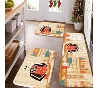 Halloween Skeleton Kitchen Mats for Floor, Vintage Cozy Soft Mats, Autumn Cushioned Comfort Washable Non Slip Decor Rugs for Kitchen Sinks Laundryroom Bathroom 3pcs