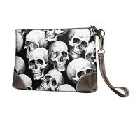 Halloween Skeleton Leather Clutch Bag for Women, Skull Ghosts Wristlet Purse with Detachable Strap Evening Handbag, Ladies Long Wallet for Wedding Party Travel Business
