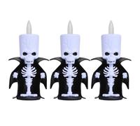 Halloween Skeleton LED Flameless Candle - Glowing Skull Figurine with Black Cloak, Spooky Tabletop Decoration for Home, Party, and Bar, 12 * 6cm. (3PC)