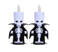 Halloween Skeleton LED Flameless Candle - Glowing Skull Figurine with Black Cloak, Spooky Tabletop Decoration for Home, Party, and Bar, 12 * 6cm. (2PC)