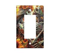 Halloween Skeleton Light Switch Cover Plate/Outlet Covers, Sunflower Day of the Dead for Wall Decor, Halloween Decor Wall Plates,Standard Size Single Rocker