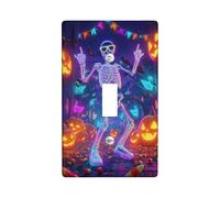 Halloween Skeleton Light Switch Cover Plate/Outlet Covers, Vibrant Neon Colors for Festive Decor, Thermoplastic Wall Plates, Standard Size Single Toggle