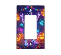 Halloween Skeleton Light Switch Cover Plate/Outlet Covers, Vibrant Neon Colors for Festive Decor, Thermoplastic Wall Plates, Standard Size Single Rocker