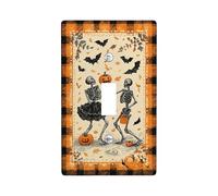 Halloween Skeleton Light Switch Cover Plates, Orange Buffalo Check Design for Festive Decor, Thermoplastic, Standard Size Single Toggle