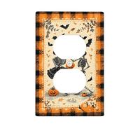 Halloween Skeleton Light Switch Cover Plates, Orange Buffalo Check Design for Festive Decor, Thermoplastic, Standard Size Single Duplex Outlet