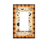 Halloween Skeleton Light Switch Cover Plates, Orange Buffalo Check Design for Festive Decor, Thermoplastic, Standard Size Single Rocker