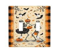Halloween Skeleton Light Switch Cover Plates, Orange Buffalo Check Design for Festive Decor, Thermoplastic, Standard Size Double Toggle