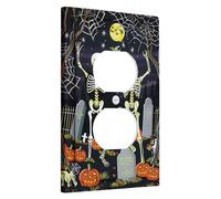 Halloween Skeleton Light Switch Cover Plates/Outlet Covers,Black and Orange Festive Decor for Wall Accents,Graveyard Theme,Standard Size Single Duplex Outlet