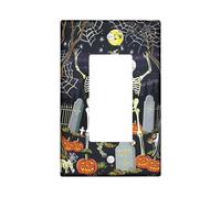 Halloween Skeleton Light Switch Cover Plates/Outlet Covers,Black and Orange Festive Decor for Wall Accents,Graveyard Theme,Standard Size Single Rocker