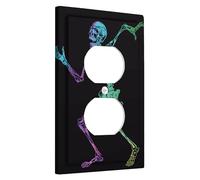 Halloween Skeleton Light Switch Cover Plates/Outlet Covers, Black Glowing Bones for Wall Accents, Thermoplastic Wall Plates, Standard Size Single Duplex Outlet