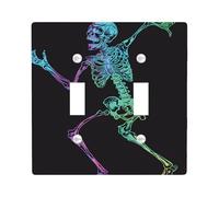 Halloween Skeleton Light Switch Cover Plates/Outlet Covers, Black Glowing Bones for Wall Accents, Thermoplastic Wall Plates, Standard Size Double Toggle