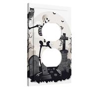 Halloween Skeleton Light Switch Cover Plates/Outlet Covers,Black White Cemetery Decor for Wall Accents, Thermoplastic Wall Plates,Standard Size Single Duplex Outlet