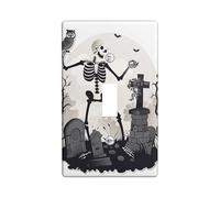 Halloween Skeleton Light Switch Cover Plates/Outlet Covers,Black White Cemetery Decor for Wall Accents, Thermoplastic Wall Plates,Standard Size Single Toggle