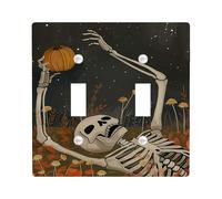 Halloween Skeleton Light Switch Cover Plates/Outlet Covers,Dark Night Pumpkin Decor for Wall Accents, Thermoplastic Wall Plates, Autumn Holiday Style Double Toggle
