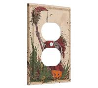 Halloween Skeleton Light Switch Cover Plates/Outlet Covers, Orange Pumpkin Jack-o'-lantern for Wall Decor, Thermoplastic Wall Plates, Standard Size Single Duplex Outlet