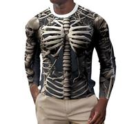 Halloween Skeleton Long Sleeve Crew Neck Graphic Casual T-Shirt for Autumn Comfortable Fit