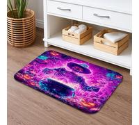 Halloween Skeleton Magic Cauldron Bath Mat, Vibrant Violet Ghostly Decor Non Slip Shower Rug, Festive Memory Foam Washable Bathroom Mats for Spooky Season 16x24 Inch