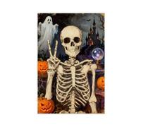 Halloween Skeleton Peace Sign Wall Art Haunted Graveyard Canvas Print Ghost And Pumpkin Decor, 20x30inch(50x75cm) Unframe-Style