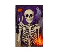 Halloween Skeleton Peace Sign Wall Art Purple Canvas Print Haunted Graveyard Ghost Decor, 20x30inch(50x75cm) Unframe-Style-3